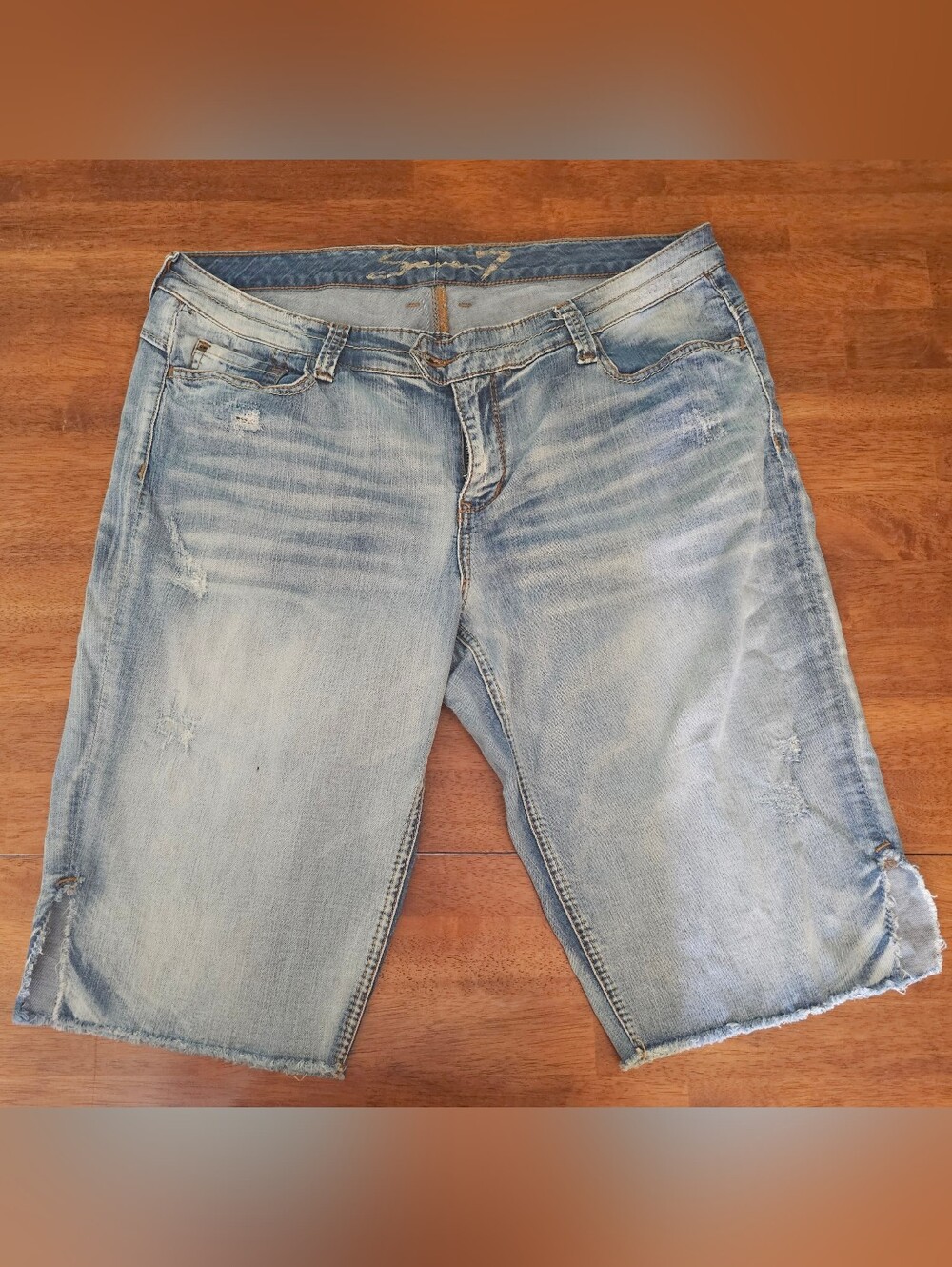 Seven7 Faded Light Blue Distressed Denim Shorts